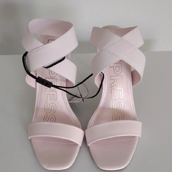 Express Brian Atwood x Express Stretch Ankle Strap Heeled Sandals. Light Pink. - Picture 2 of 11